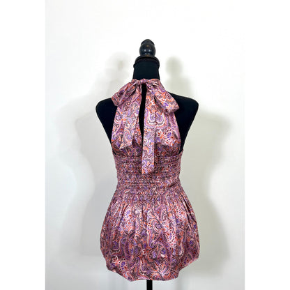 Cinq a Sept Paisley Cutout Silk Halter Tie Tank Sleeveless Medium Floral Paisley