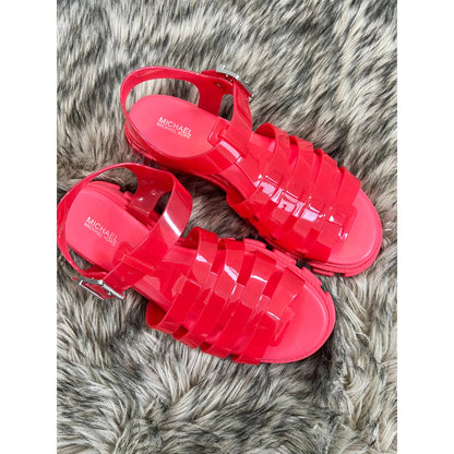 Michael Kors Jagger Jelly Sandals in Coral Pink Size 9 Buckle 90s Retro Classic