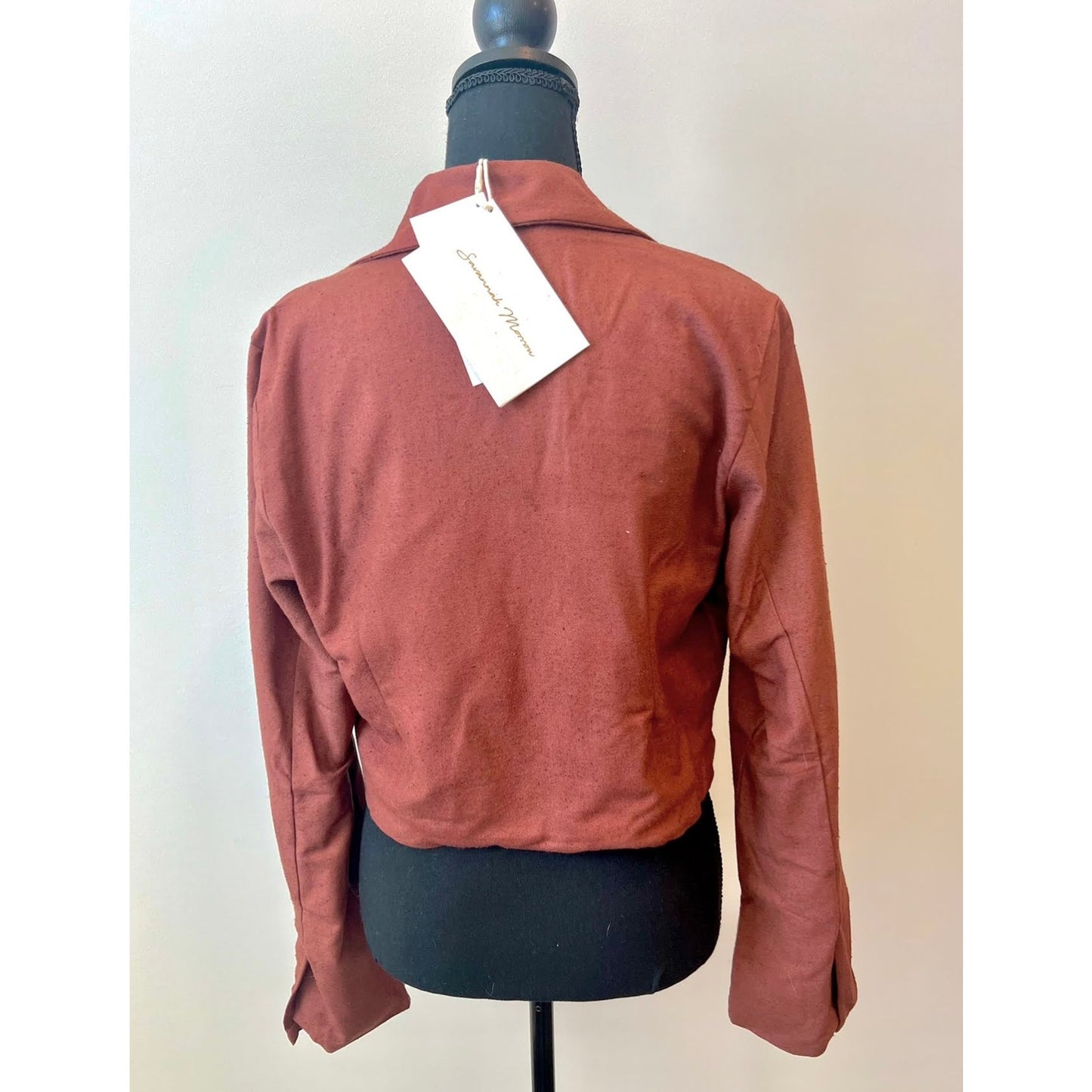 Savannah Morrow Jada Cropped Jacket in Mahogany 2 Button Front Silk Classic Formal