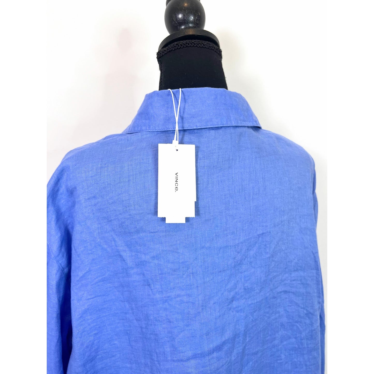 Vince Women's Linen Easy Button-Front Shirt in Cadet Blue Size XL Long Sleeve