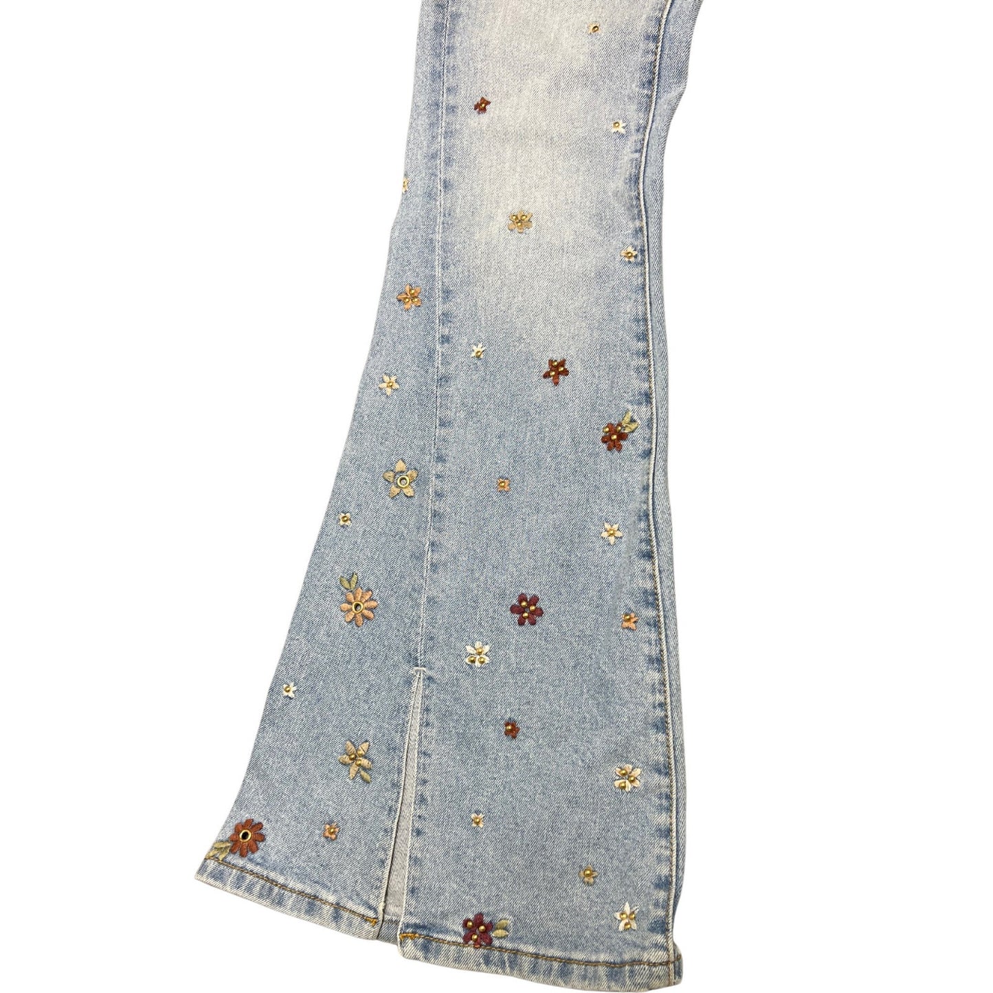 Driftwood Farrah Flare Jeans Wonderland Size 24 Floral Split Denim Embroidered