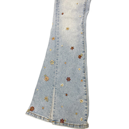 Driftwood Farrah Flare Jeans Wonderland Size 24 Floral Split Denim Embroidered