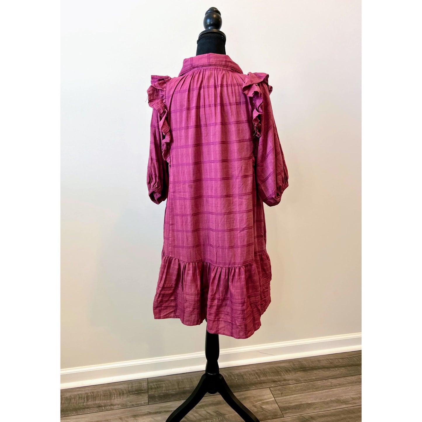 Free People Elora Mini Dress in Juneberry Small Half Sleeve Ruffle Trim Lined