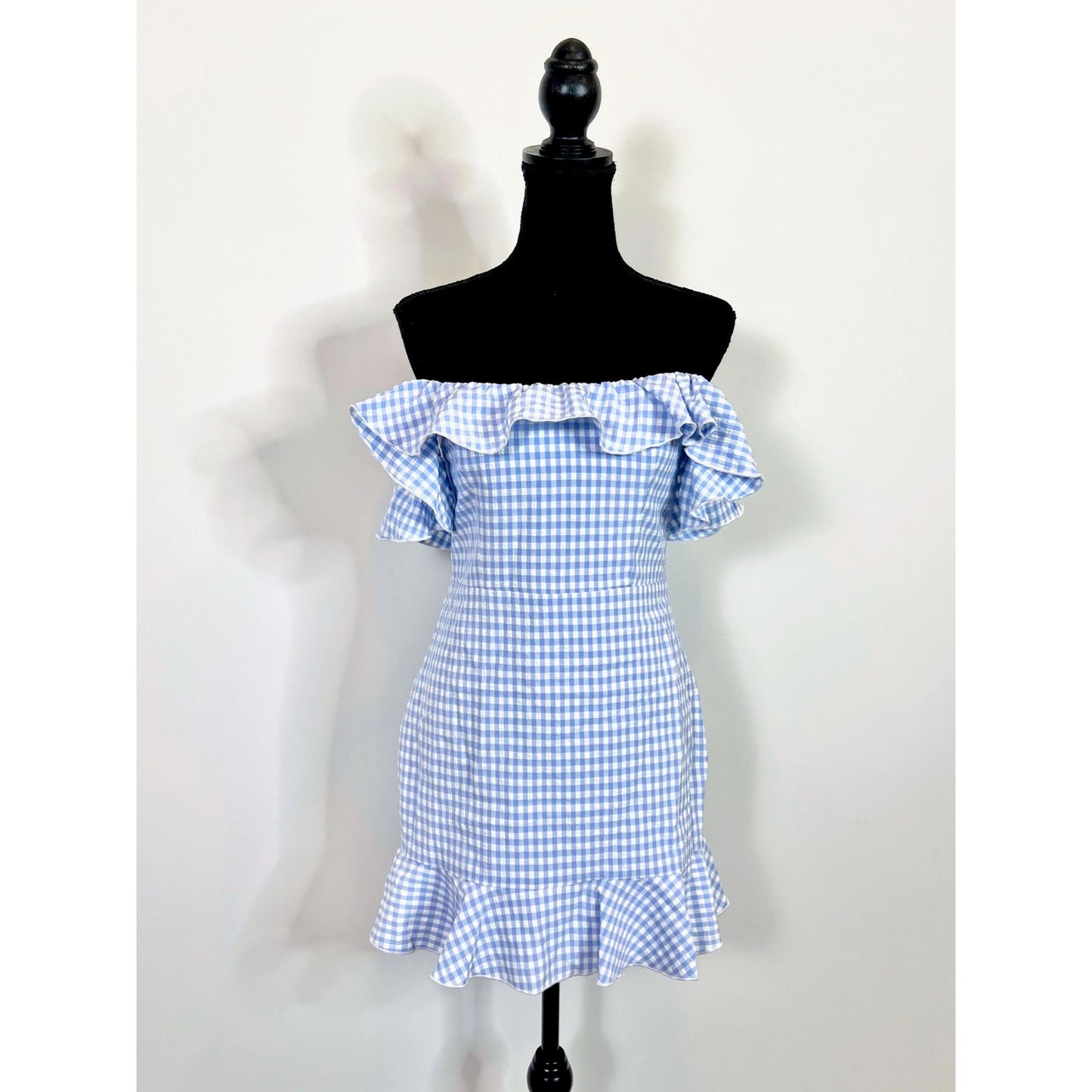 Majorelle Daze Away Mini Dress Small Blue/White Plaid Checkered Gingham Lined