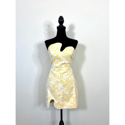 Amanda Uprichard Strapless Puzzle Dress in Electric Yellow Large Mini Cocktail