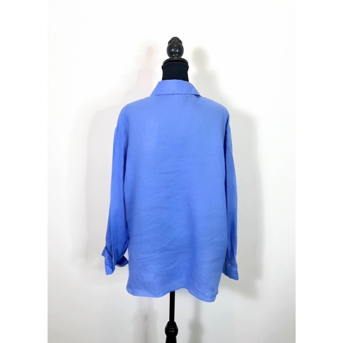 Vince Women's Linen Easy Button-Front Shirt in Cadet Blue Size XL Long Sleeve