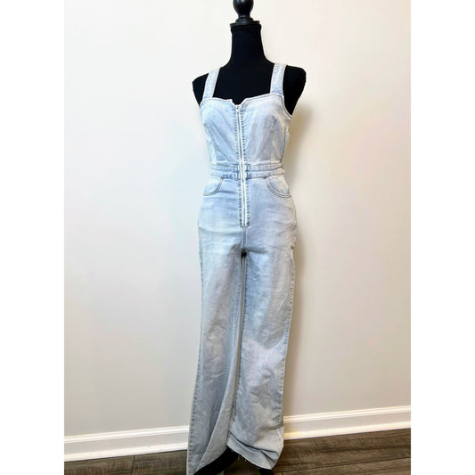 Free People We The Free CRVY 2nd Ave One Piece Jean Jumpsuit Size 0 Blue Denim