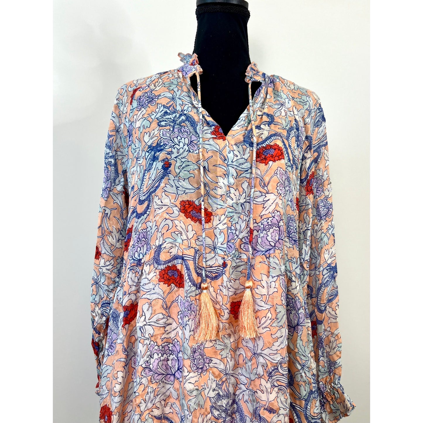 Roberta Roller Rabbit Double Lined Mini Dress in Peach & Blue XS Floral Print