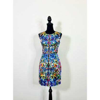 Milly Slim Sheath Dress Multicolor Size 2 Stained Glass Print Sleeveless Lined