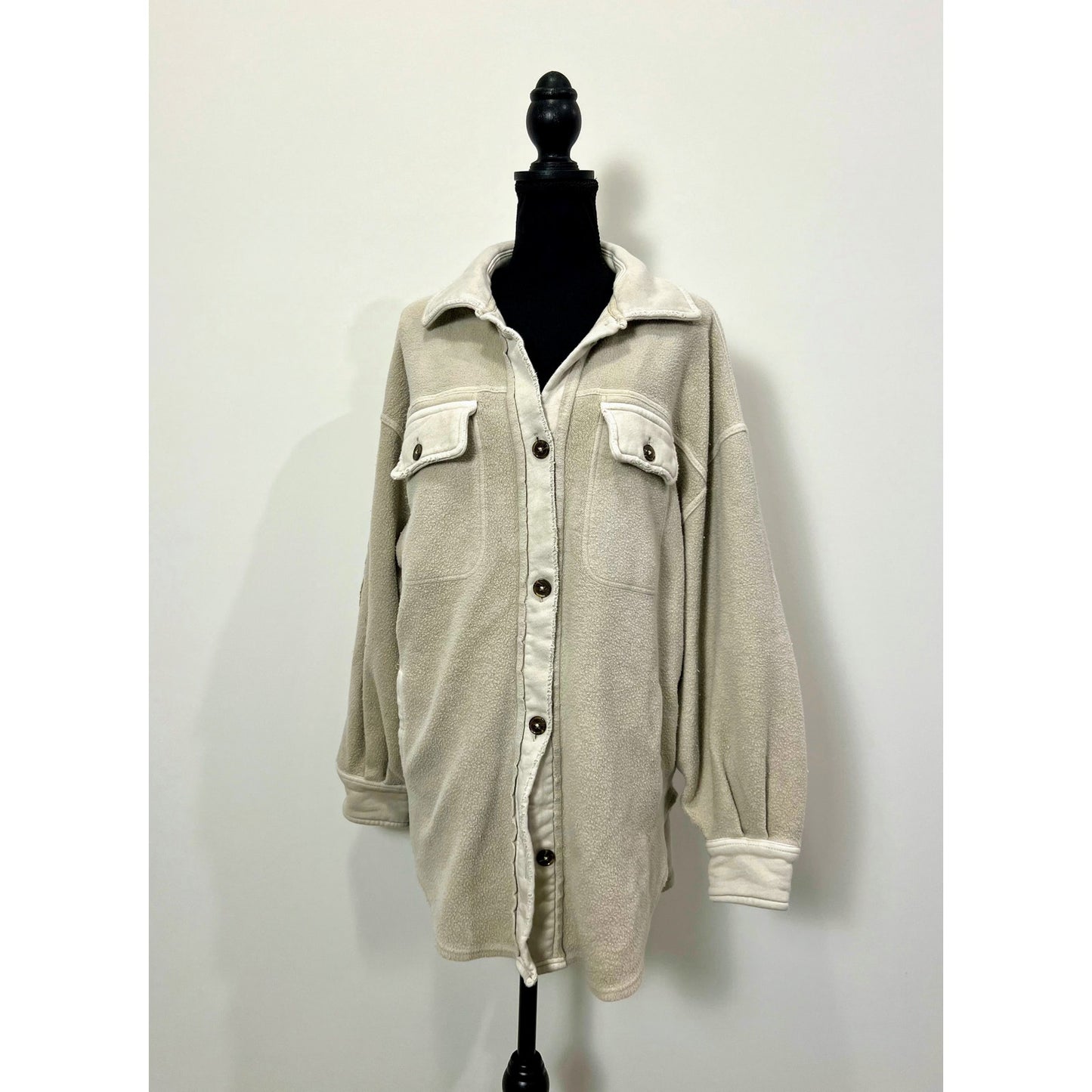 Free People Ruby Jacket in Beige Small Fleece Long Sleeve Button Front Pockets