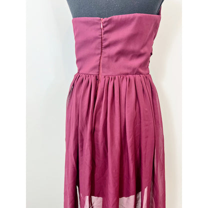 Katie May Ali Plunge Mini Dress in Sangria Medium Strapless Zip Back Boned Lined