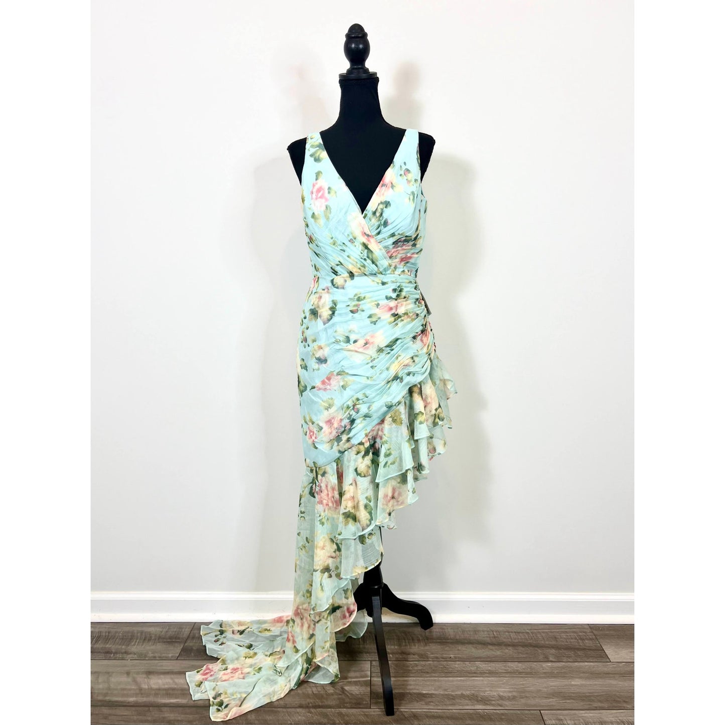 Mac Duggal Floral Ruffle Hem Dress Size 8 Hi-Low Asymmetrical Party Cocktail