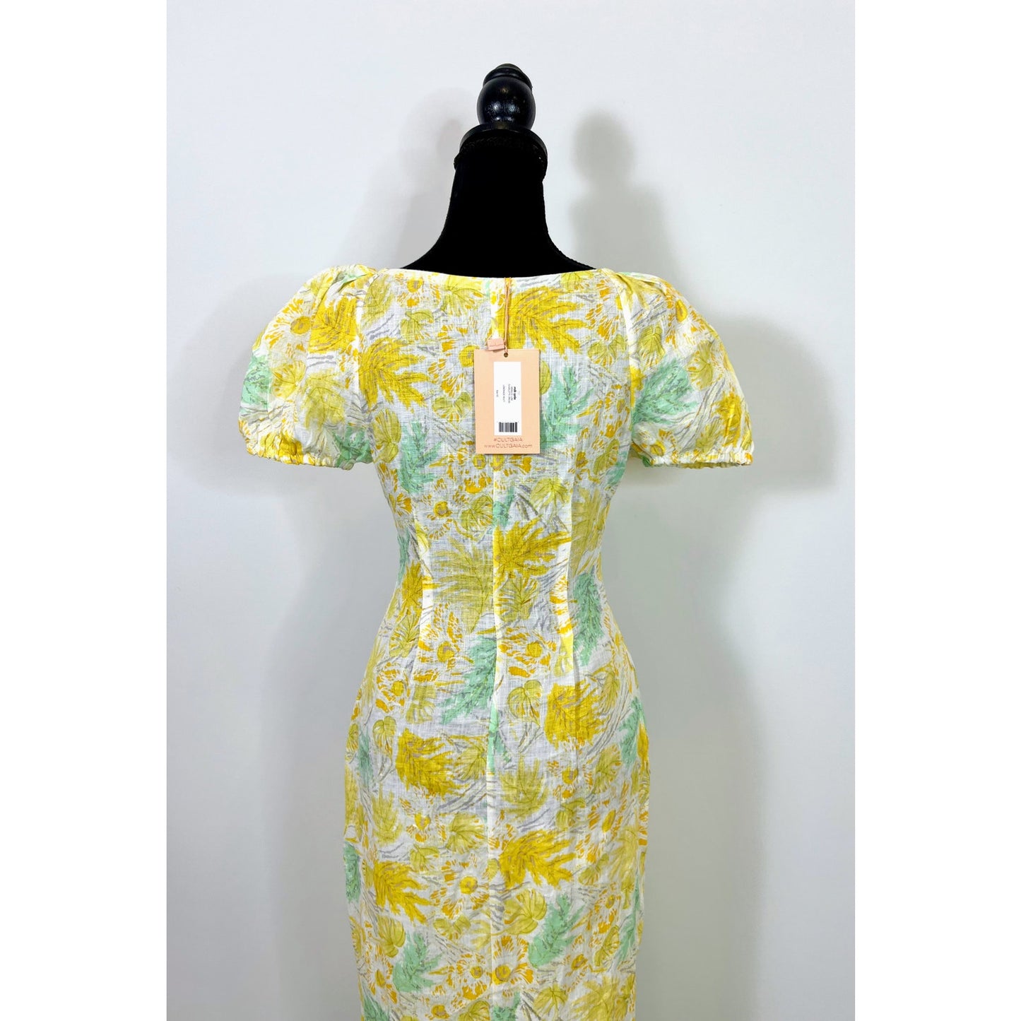 Cult Gaia Charlotte Dress in Yellow Size XS Midi Floral Print Button Front Party