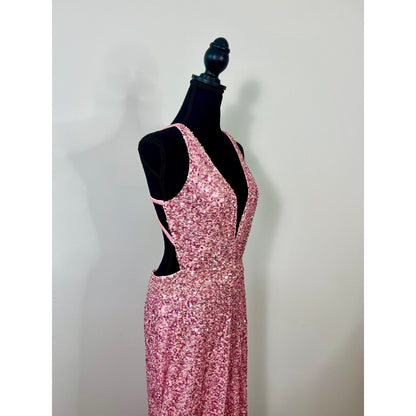 Mac Duggal Gown Maxi Dress in Pink Size 10 Strappy Beaded Column Sequin Cocktail