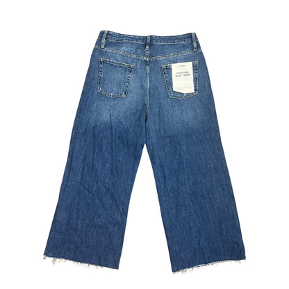 Frame High Rise Wide Leg Crop Jeans in Blue Size 33 Denim Zip Fly Fringe Hem